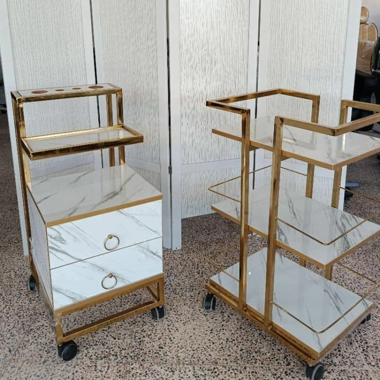 ترولی آرایشگاهی مدل عصایی دررنگ بندی کشو مشکی وسفید هزینه ارسال درب منزل توسط مشتری پرداخت میشود